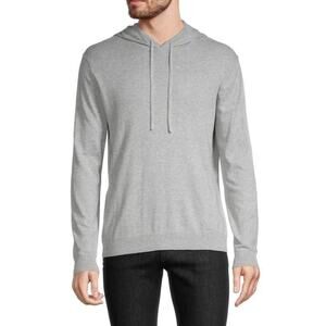 Onia Men's Heather Gray White Palm Cotton Hooded Drawstring Sweater Size XL